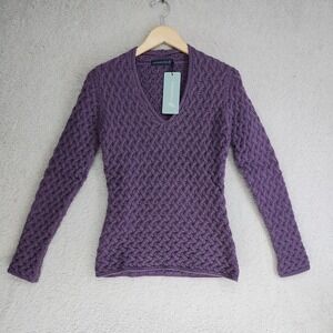 IrelandsEye Sweater Womens V-Neck Cable Knit 100% Virgin Wool Purple Ireland